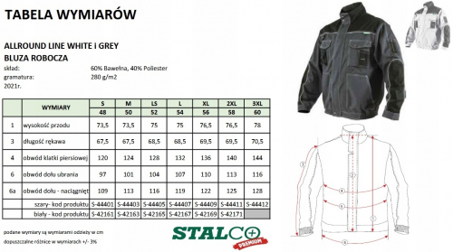 BLUZA ROBOCZA BIAŁA 'ALLROUND LINE ' '52-L' STALCO