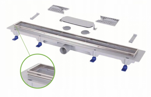 ODWODNIENIE LINIOWE PODŁOGOWE 850 MM, Z RAMKĄ ZE STALI NIERDZEWNEJ, RUSZT STANDARD/CUSTOM