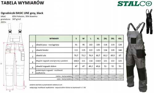 SPODNIE OGRODNICZKI 'BASIC LINE' CZARNE 'XXXXL' STALCO