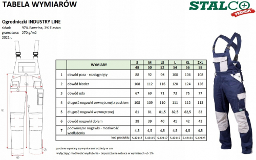 SPODNIE OGRODNICZKI 'INDUSTRY LINE 'GRANATOWE '58-XXL' STALCO PREMIUM