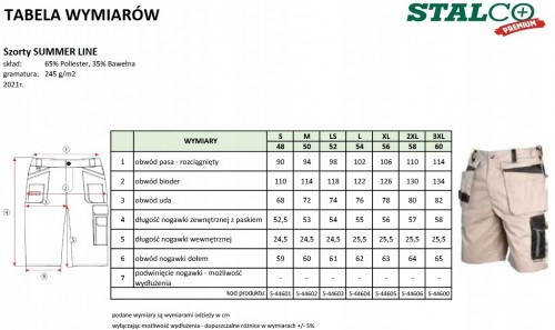 SPODNIE ROBOCZE-SZORTY PIASKOWE 'SUMMER LINE' 'XL-56' STALCO PREMIUM