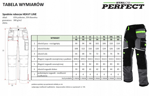 SPODNIE ROBOCZE DO PASA 'HEAVYLINE' XL-56 STALCO PERFECT