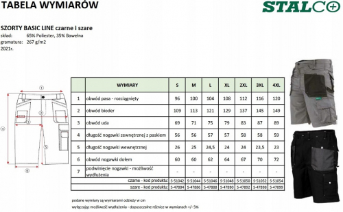 SPODNIE ROBOCZE - SZORTY 'BASIC LINE' 'XXL' STALCO