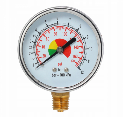 MANOMETR 63 MM 1/4' 0-12 BAR - PRZYŁĄCZE DOLNE