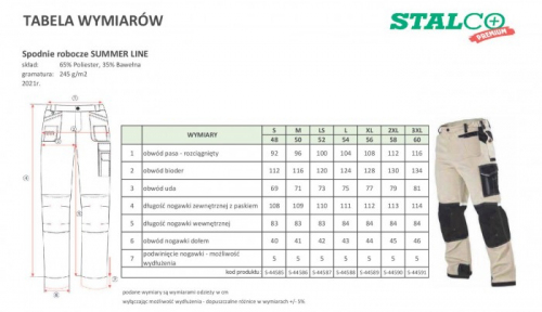 SPODNIE ROBOCZE DO PASA PIASKOWE 'SUMMER LINE' 'S-48' STALCO PREMIUM