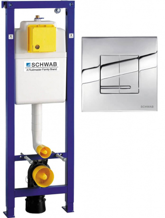 ZESTAW STELAŻ WC DUPLO 380 + PRZYCISK CHROM ARTE DUO SCHWAB (FLUIDMASTER)