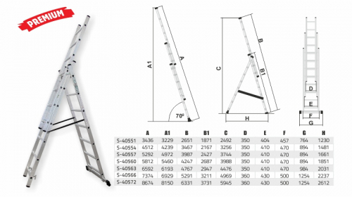 DRABINA PRZEMYSŁOWA 150KG 3 ELEMENTY ALU STALCO PREMIUM