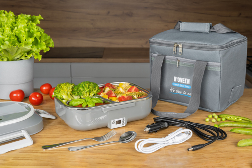 LUNCH BOX ELEKTRYCZNY Z WYŚWIETLACZEM LED 1,0L 12V/24V/230V + TORBA TERMICZNA DARK GREY [NOVEEN]