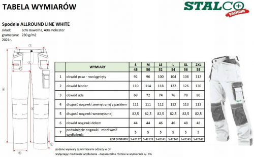 SPODNIE ROBOCZE 'ALLROUND LINE ' SZ-CZ DO PASA 'XXXL-60' STALCO PREMIUM