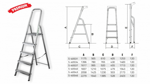 DRABINA ALUMINIOWA 5 STOPNI / 4,30KG (DO 150KG) STALCO PREMIUM