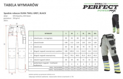 SPODNIE ROBOCZE DO PASA 'DURA TWILL ' XL STALCO POWERMAX