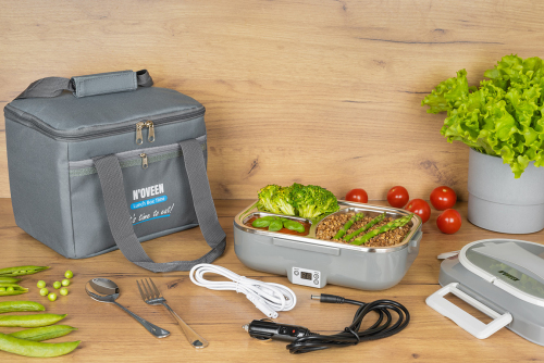 LUNCH BOX ELEKTRYCZNY Z WYŚWIETLACZEM LED 1,0L 12V/24V/230V + TORBA TERMICZNA DARK GREY [NOVEEN]