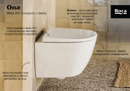 ZESTAW MISKA WC WISZĄCA ONA COMPACTO RIMLESS + DESKA W-O 36X48CM