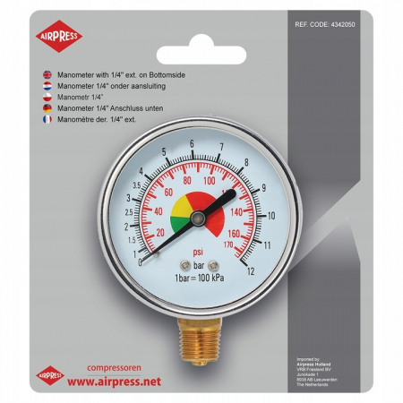 MANOMETR 63 MM 1/4' 0-12 BAR - PRZYŁĄCZE DOLNE