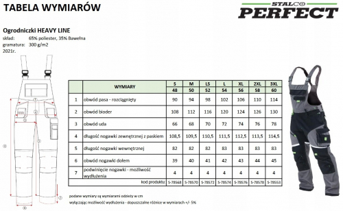 SPODNIE OGRODNICZKI 'HEAVYLINE' XXXL-60 STALCO PERFECT