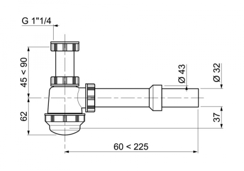 SYFON UMYWALKOWY/BIDETOWY BUTELKOWY NISKI 1 1/4'32MM BEZ SPUSTU #