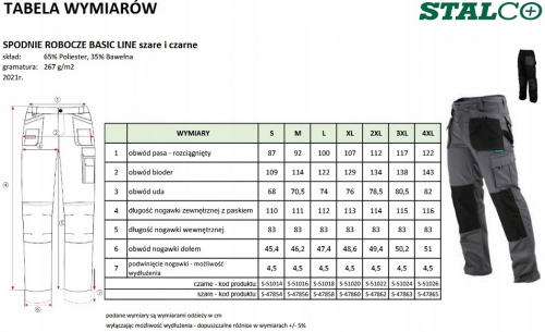 SPODNIE ROBOCZE 'BASIC LINE' CZARNE 'XXXXL' STALCO