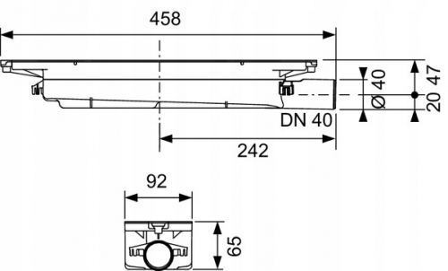 SYFON DO TECE DRAINPROFILE DN40 WYS. 65MM NISKI ODPŁYW BOCZNY TECE