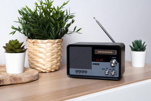 RADIO KUCHENNE RETRO CZARNE, Z WBUDOWANYM AKUMULATOREM, BLUETOOTH [NOVEEN]