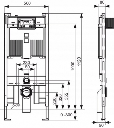 STELAŻ WC TECEPROFIL 8CM SLIM SPŁUCZKA OCTA II Z MOCOWANIAMI TECE