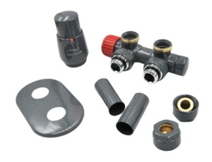 ZESTAW ZAWORÓW ALL IN ONE TWINS Prawy KOLOR GRAFIT METALICZNY (PEX) ZASILANIE LEWE VARIO TERM