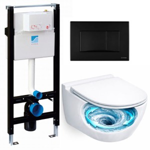 ZESTAW WC STELAŻ SCHWAB DUPLO MISKA FLOWO PRZYCISK DOTS CZARNY