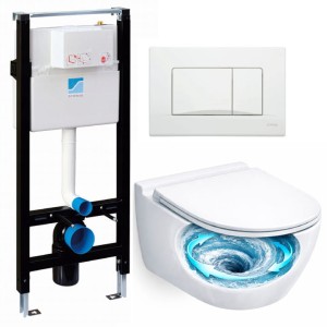 ZESTAW WC STELAŻ SCHWAB DUPLO MISKA FLOWO PRZYCISK DOTS BIAŁY