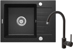 ZLEWOZMYWAK GRANITOWY Z BATERIĄ 1 -KOMOROWĄ Z OCIEKACZEM ZORBA (DEANTE)