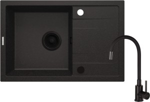 ZLEWOZMYWAK GRANITOWY CORIO Z BATERIĄ 1-KOMOROWY Z OCIEKACZEM GRAFIT (DEANTE)