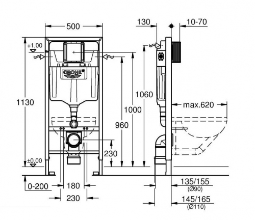 STELAŻ DO WC RAPID SL 5W1 PRZYCISK CZARNY MAT + FLOW MANAGER (reduktor przepływu wody) GROHE $